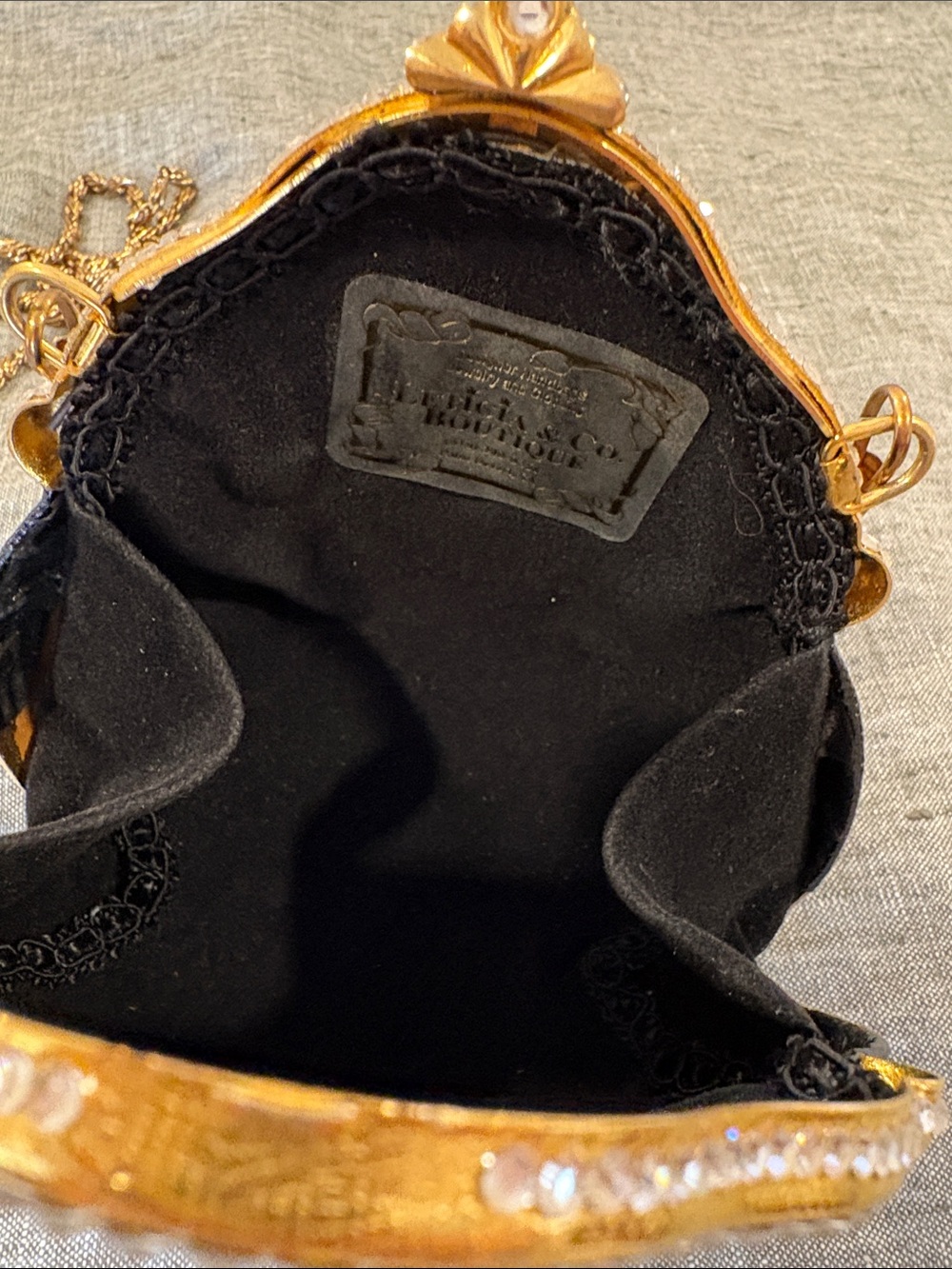 Vintage Rhinestone Hard Case Evening Bag Black Silver Cocktail Clutch Crossbody - Picture 6 of 8